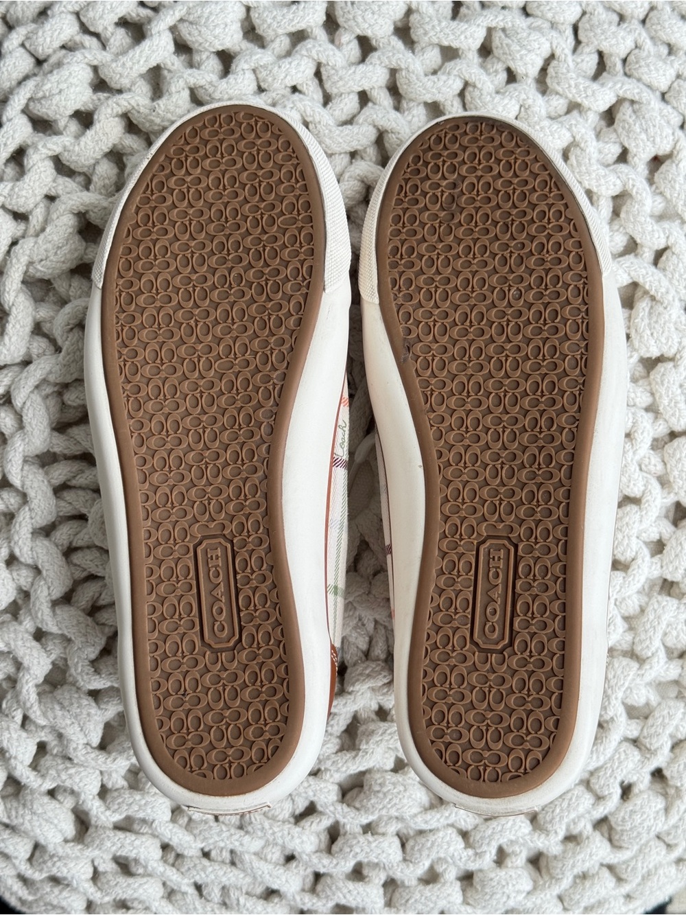 Coach Barrett Plaid Canvas Sneakers Women’s Size 10M Brown Trim Lace Up Shoes - Picture 12 of 13